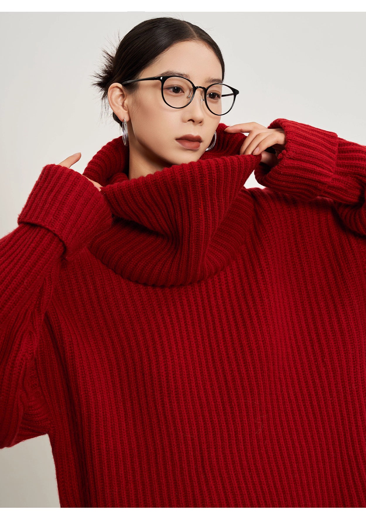 Red Turtleneck Oversized Sweater