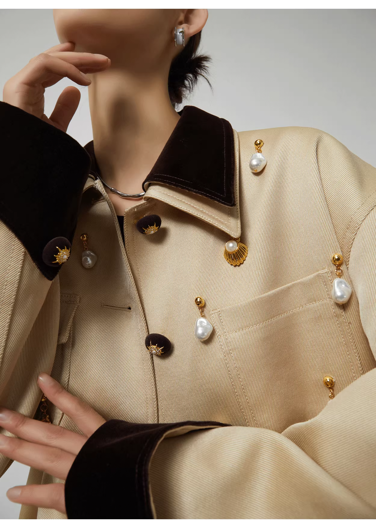 Beige Old Money Style Jacket