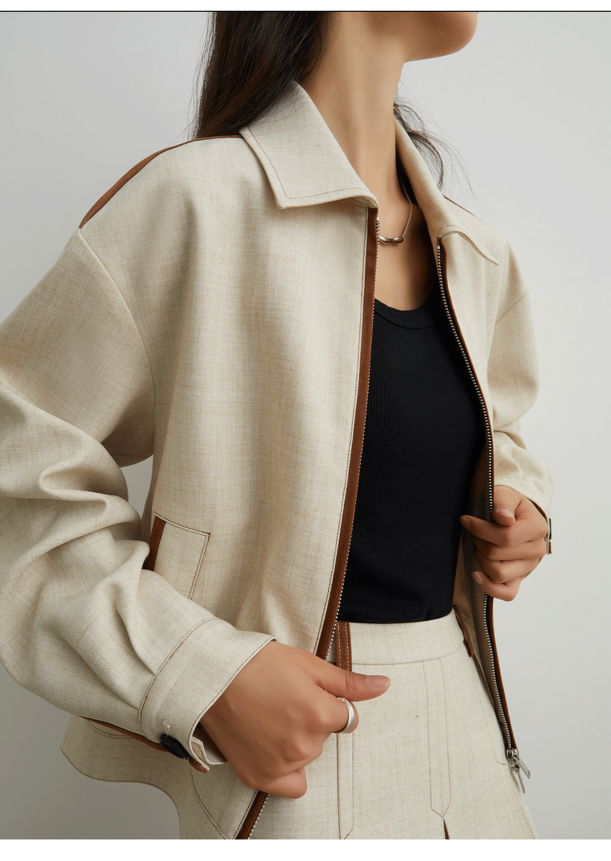 Khaki jacket + skirt set