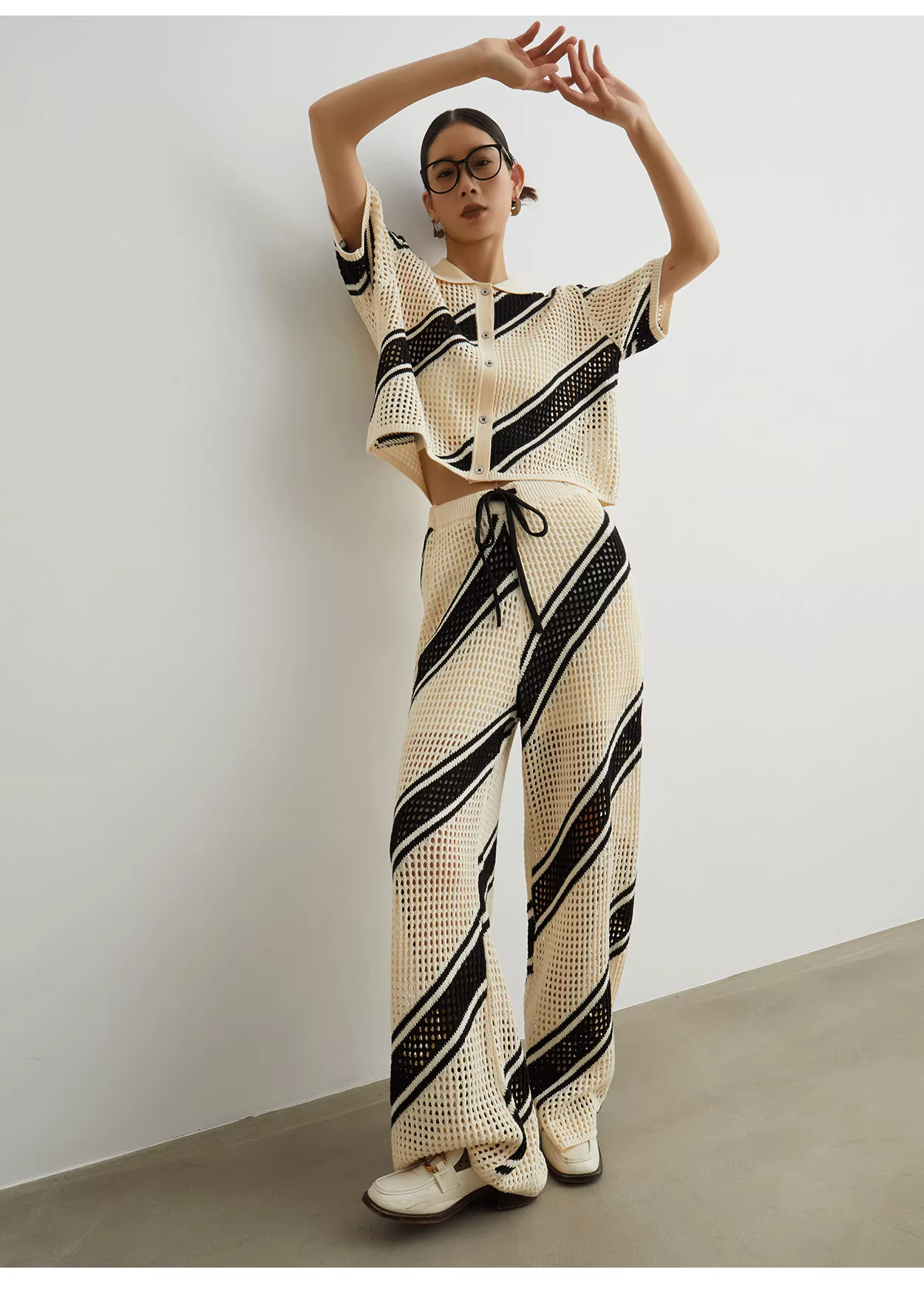 Black & White Knit Jacket + Pants Set