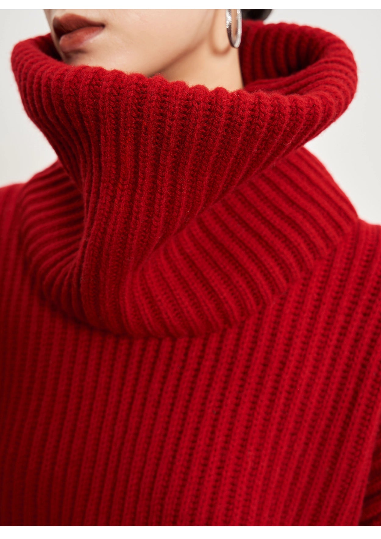 Red Turtleneck Oversized Sweater