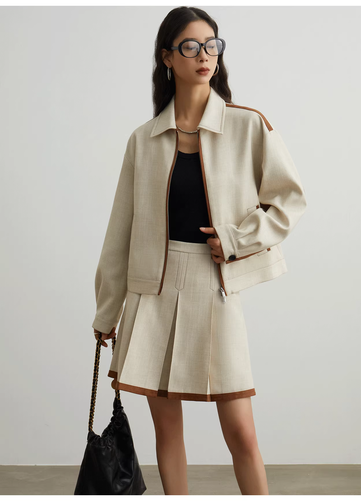 Khaki jacket + skirt set