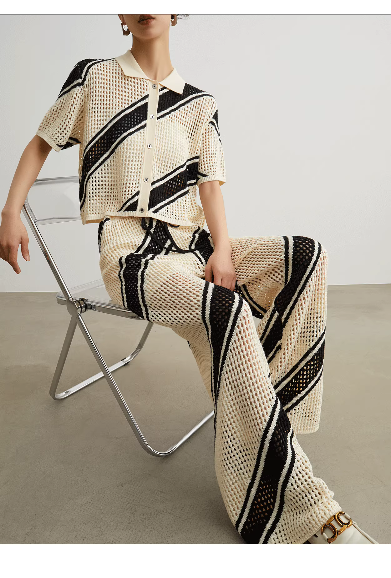 Black & White Knit Jacket + Pants Set