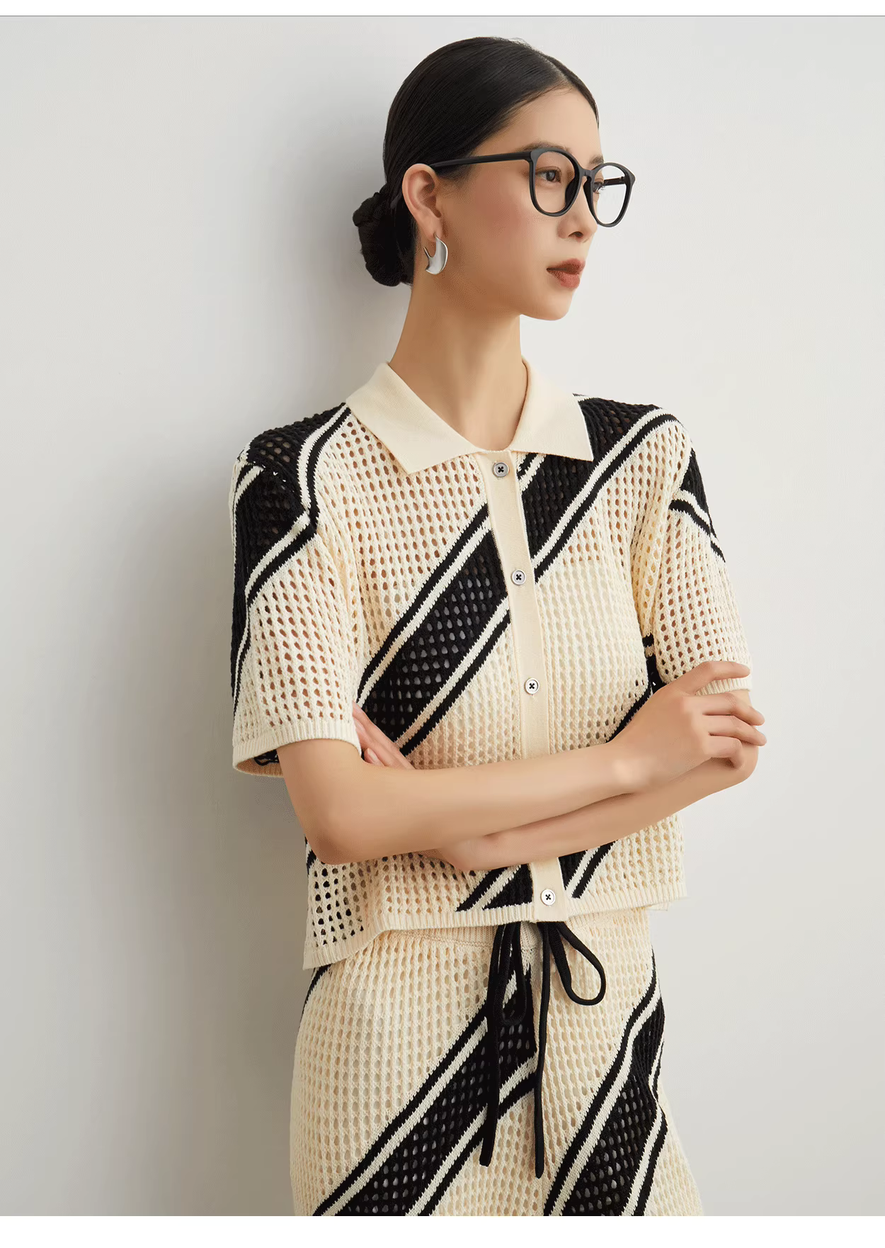 Black & White Knit Jacket + Pants Set