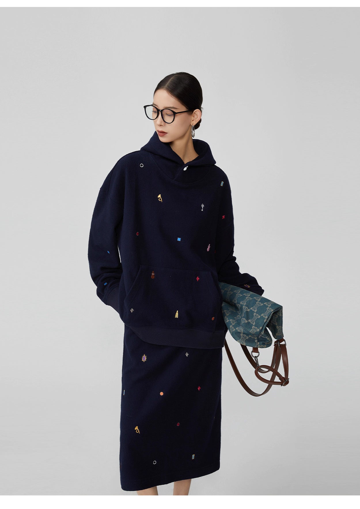 Embroidered hoodie + skirt set