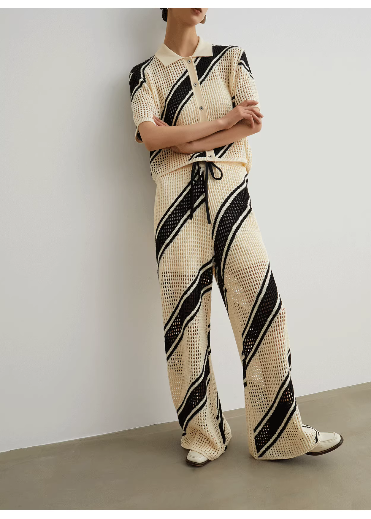 Black & White Knit Jacket + Pants Set
