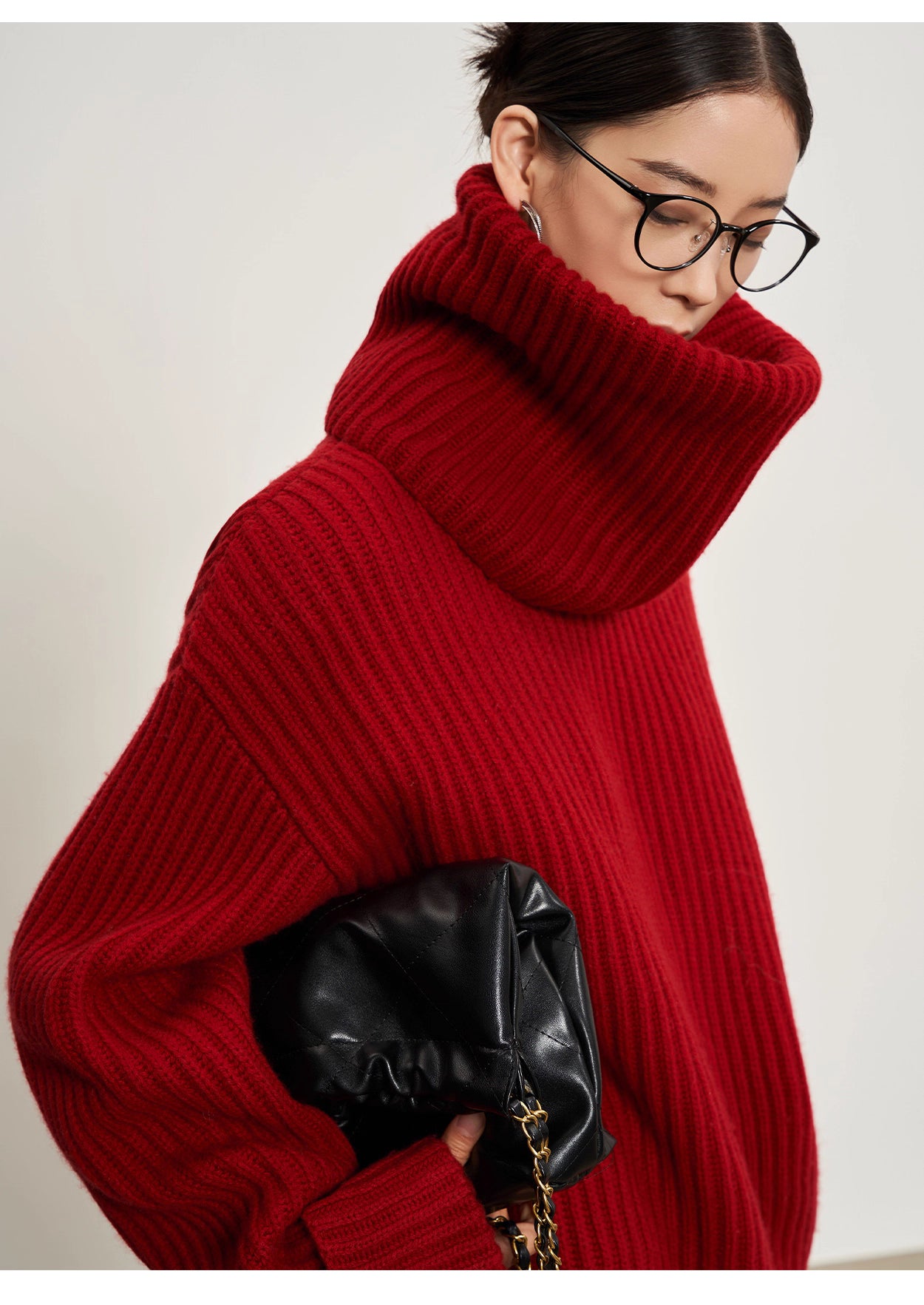Red Turtleneck Oversized Sweater