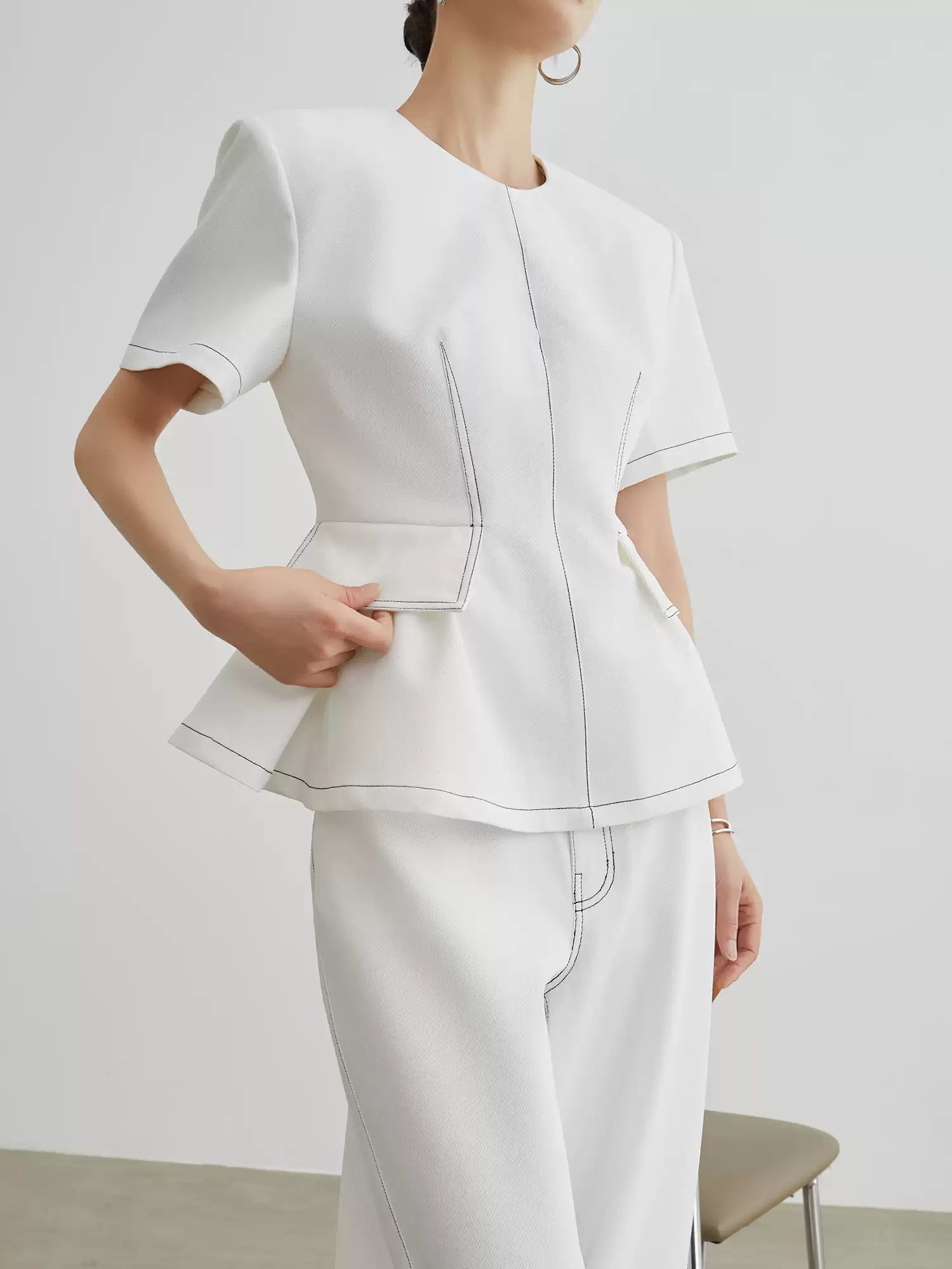 White Elegant Blouse and Pants Set