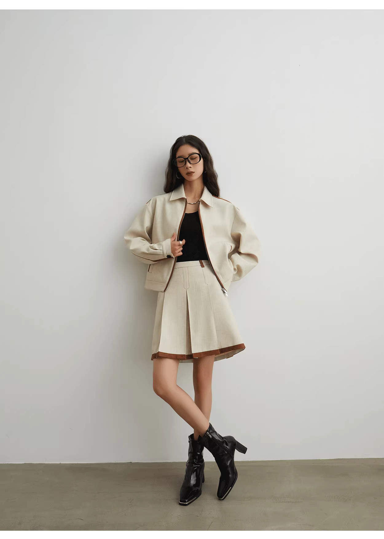 Khaki jacket + skirt set