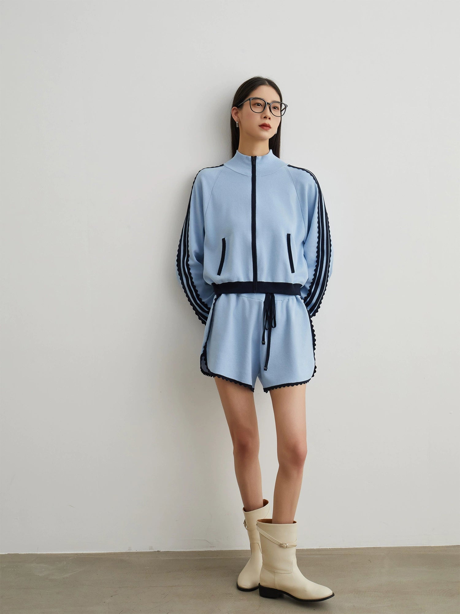 Blue & Black Zip-Up Training Set with Shorts