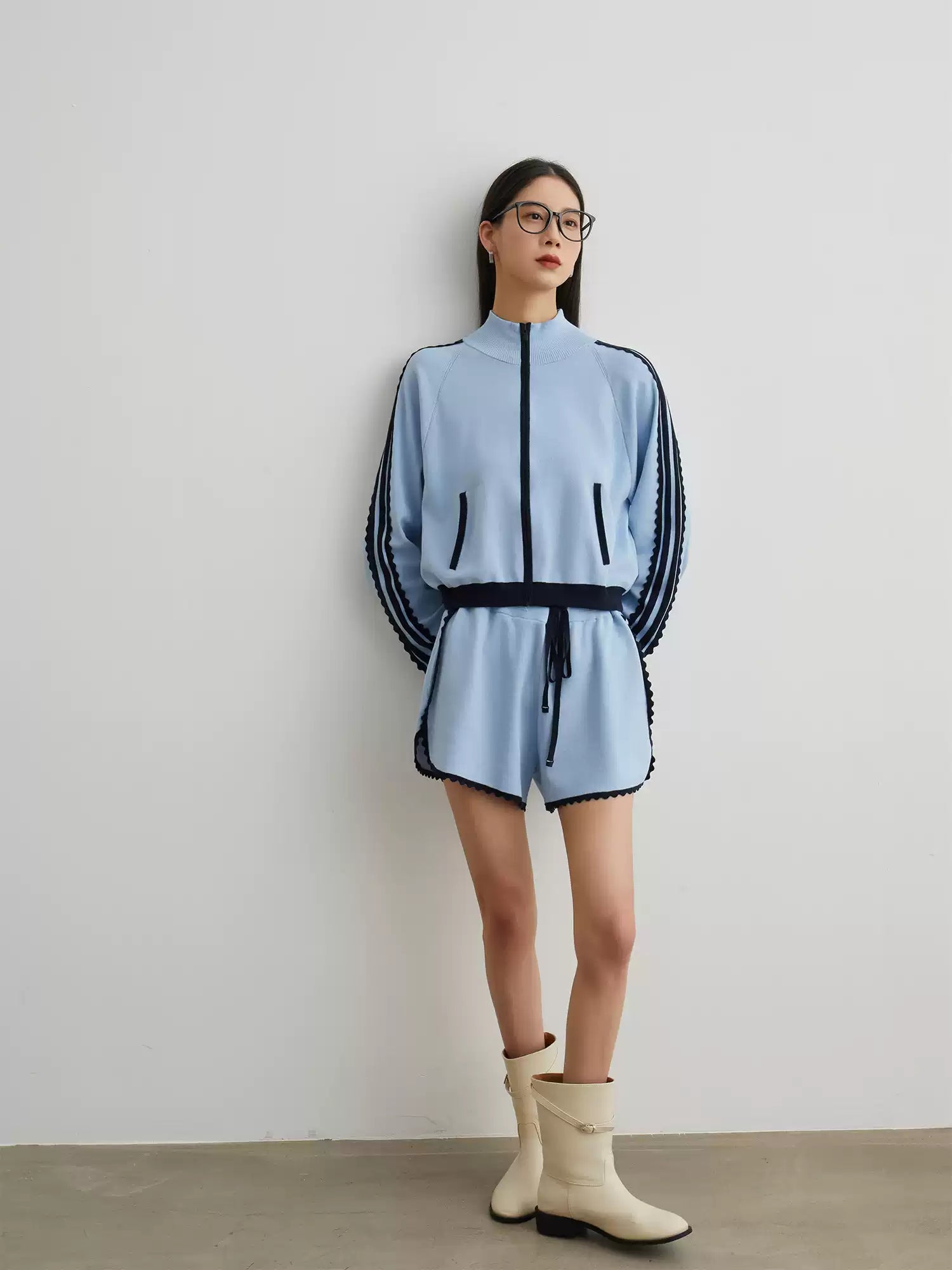 Blue & Black Zip-Up Training Set with Shorts
