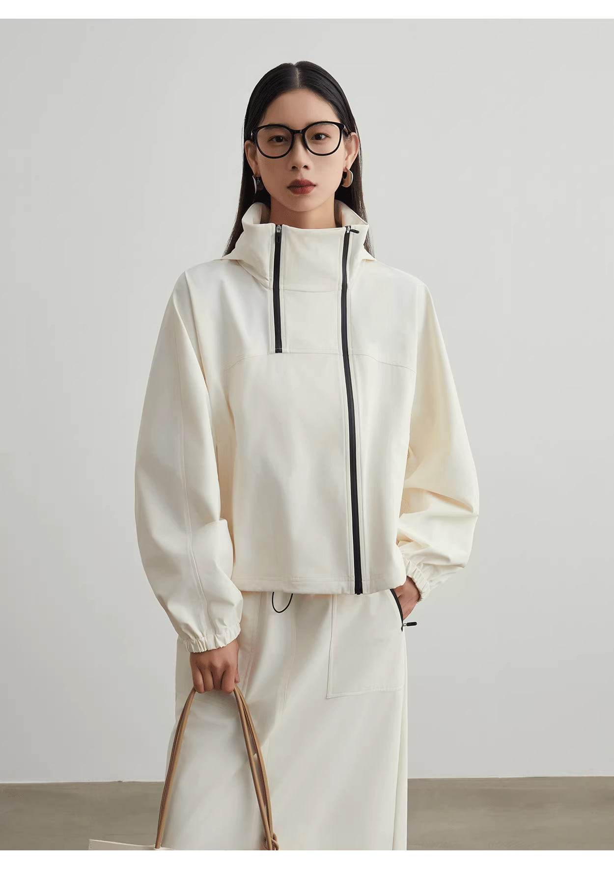 White asymmetrical jacket + skirt set