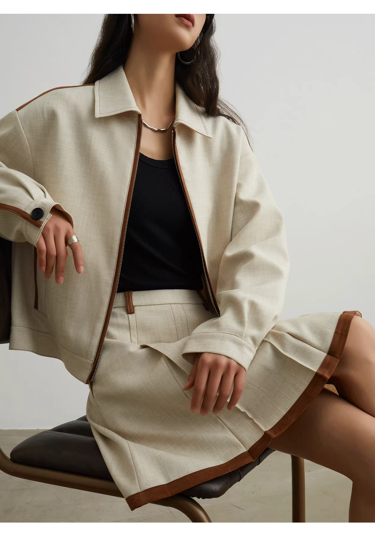 Khaki jacket + skirt set