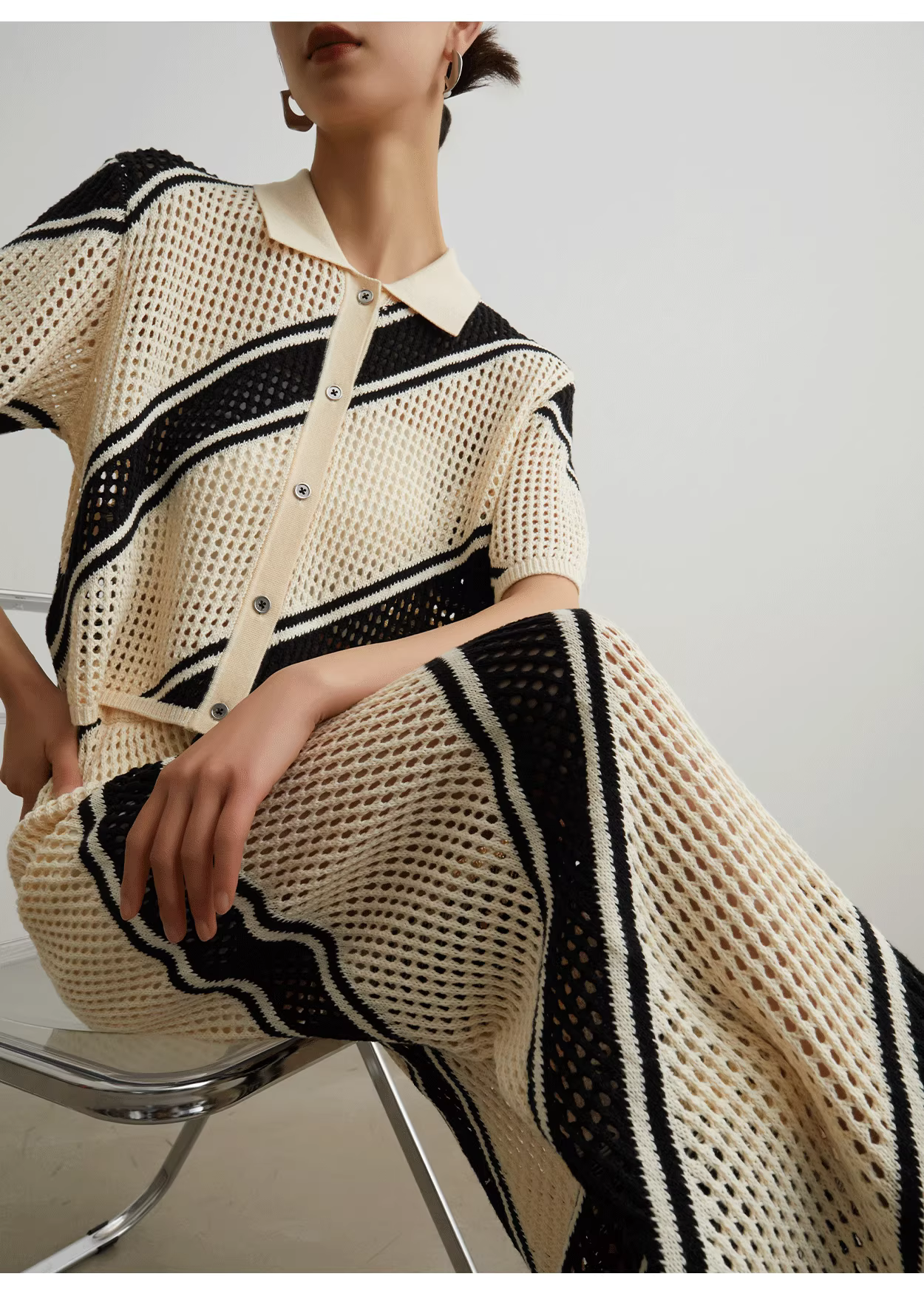 Black & White Knit Jacket + Pants Set