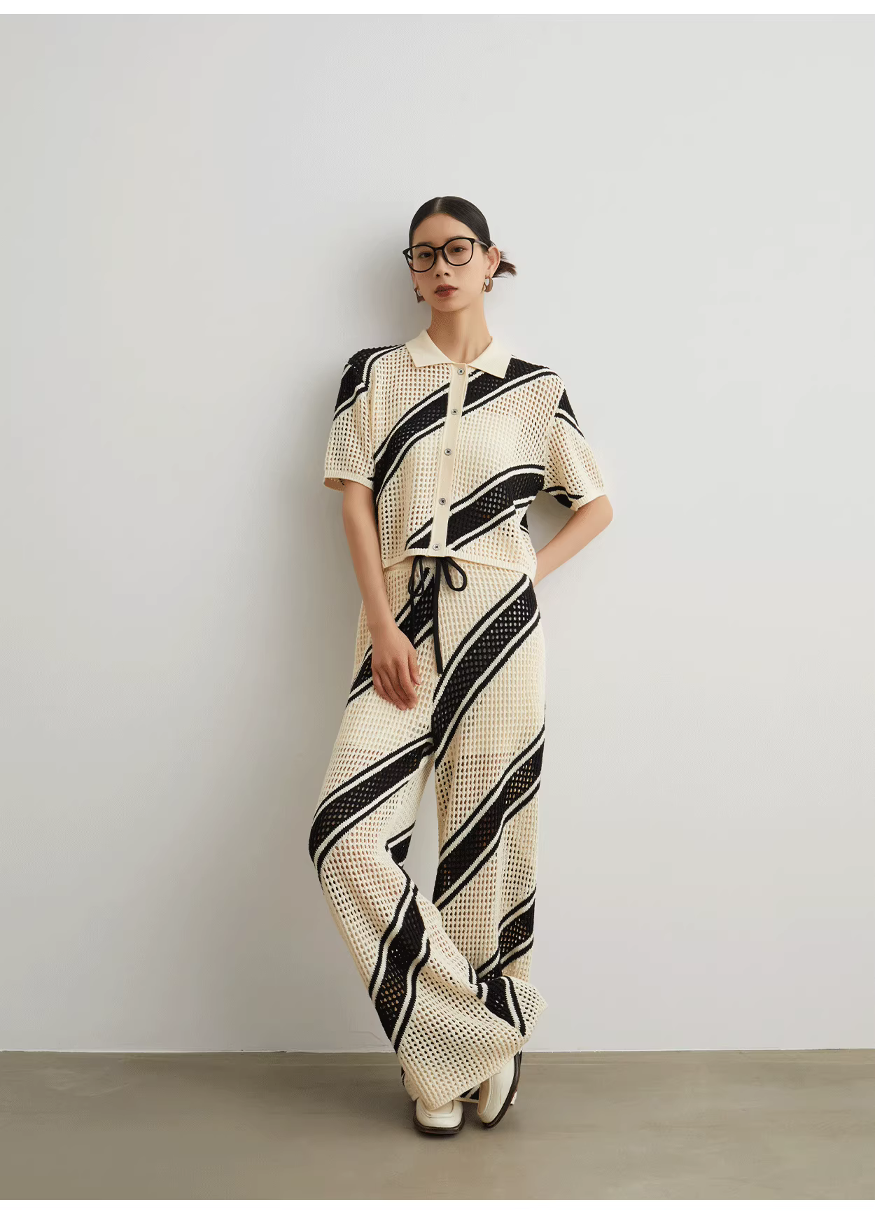 Black & White Knit Jacket + Pants Set