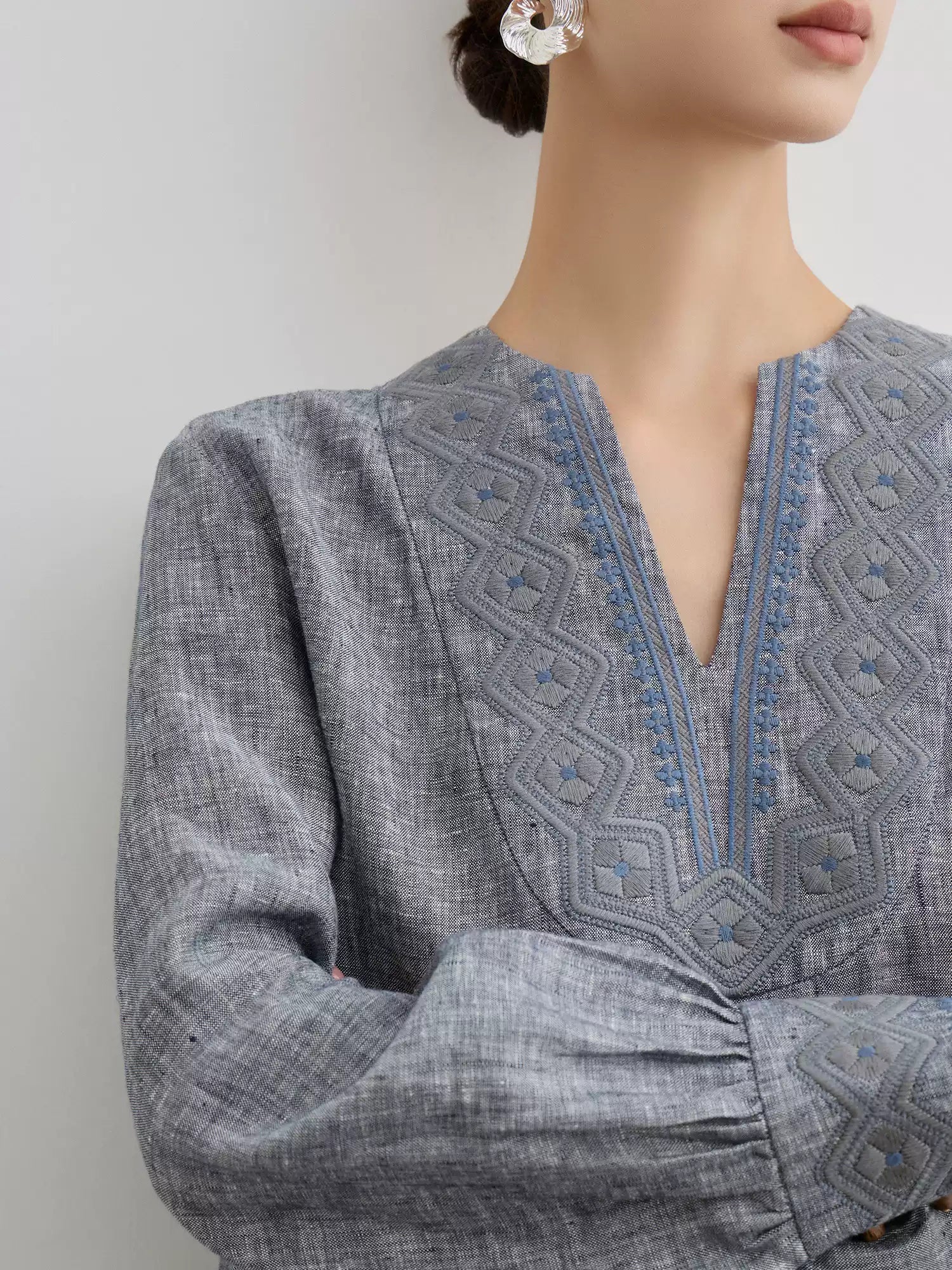 Grey Washed Linen Embroidered Set
