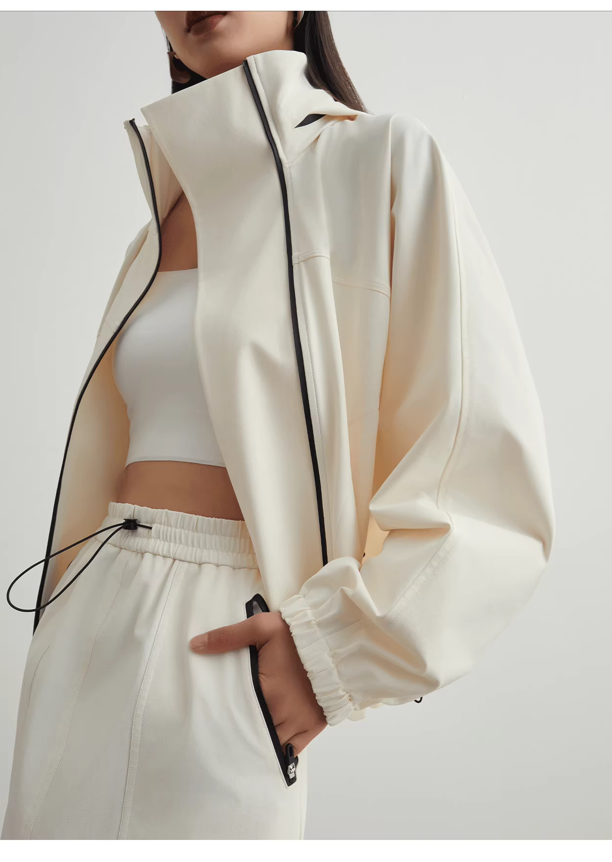 White asymmetrical jacket + skirt set