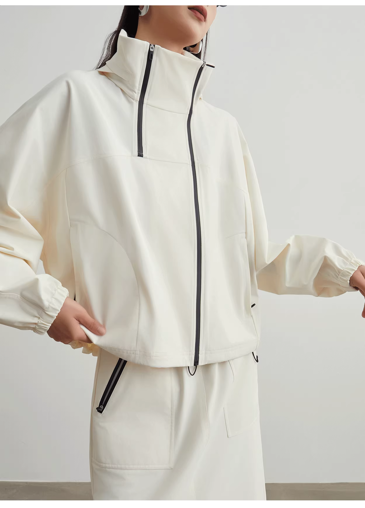 White asymmetrical jacket + skirt set