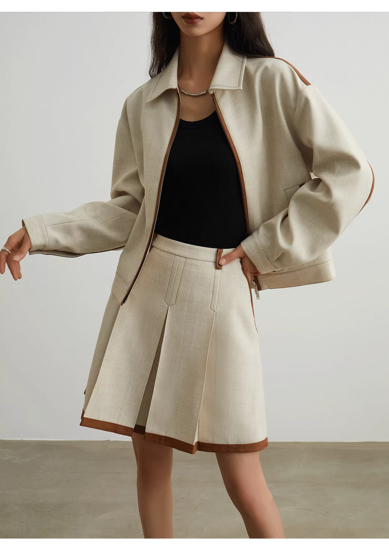 Khaki jacket + skirt set