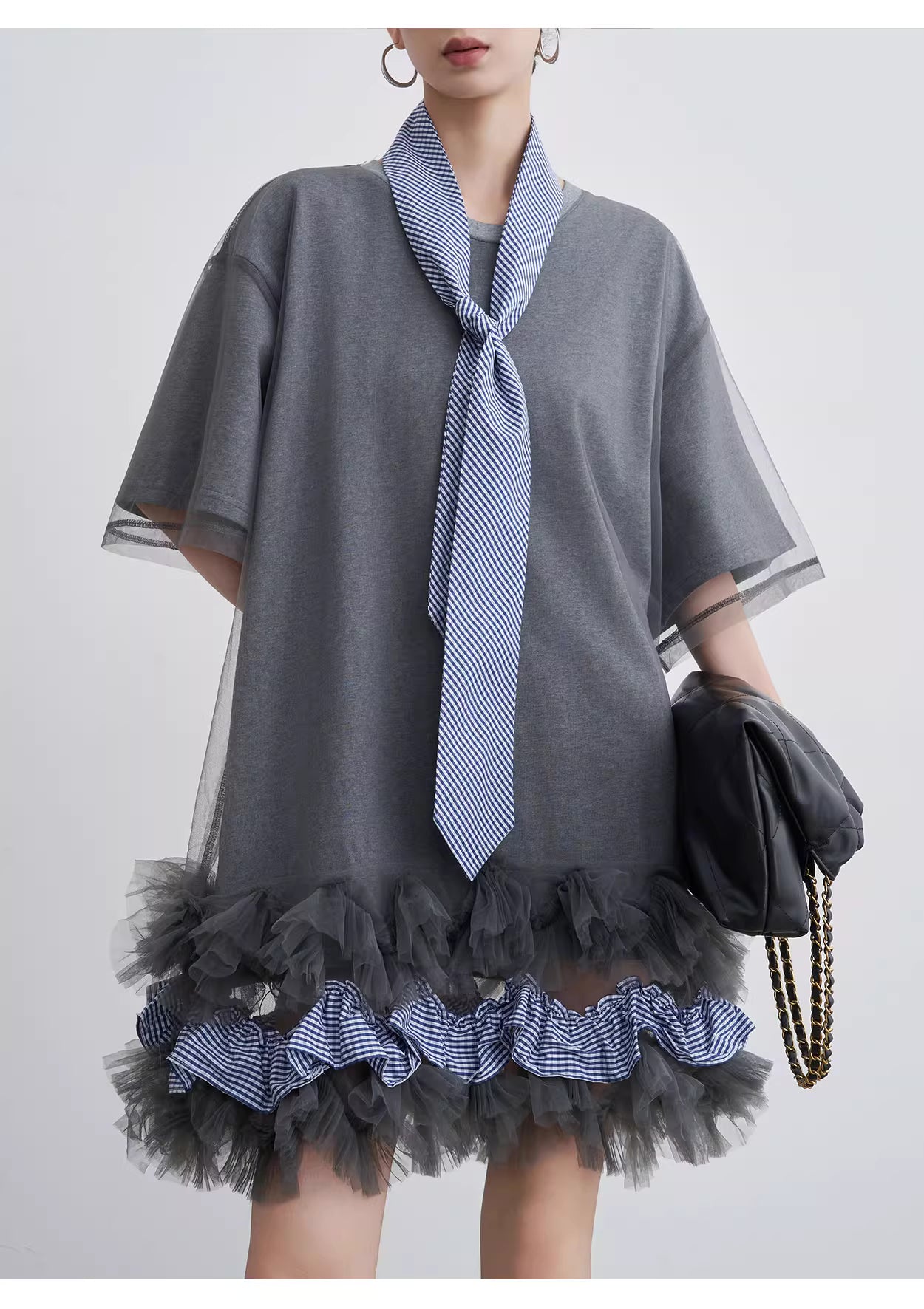 Grey two-layer effect T-shirt dress