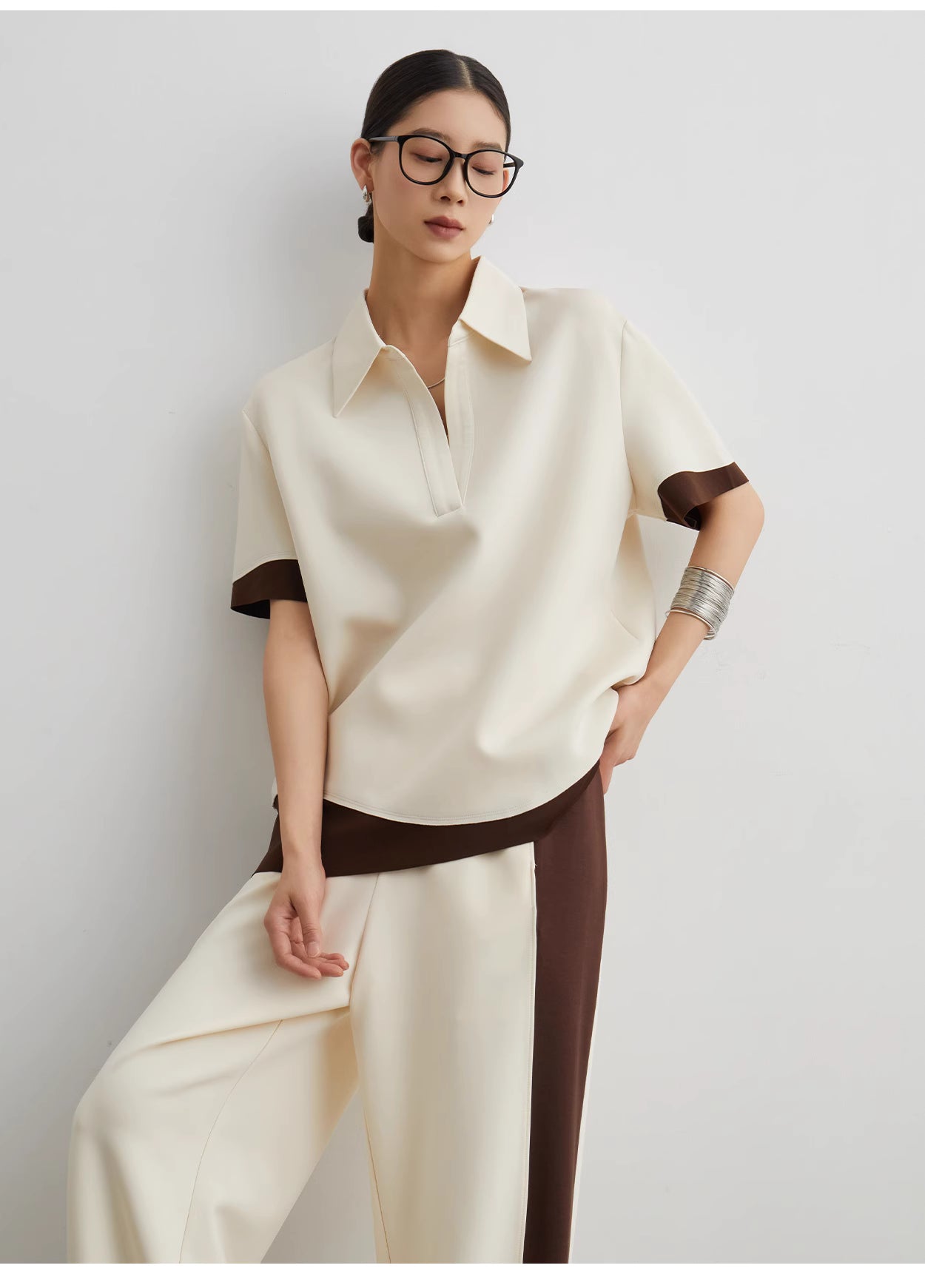 Two-piece brown and white set