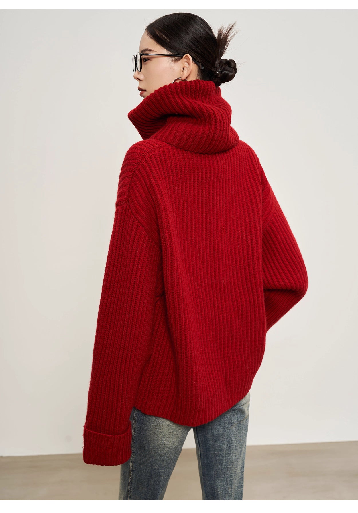Red Turtleneck Oversized Sweater
