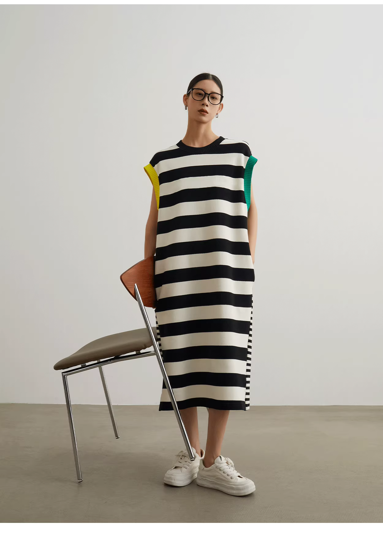 Black & white striped knit dress