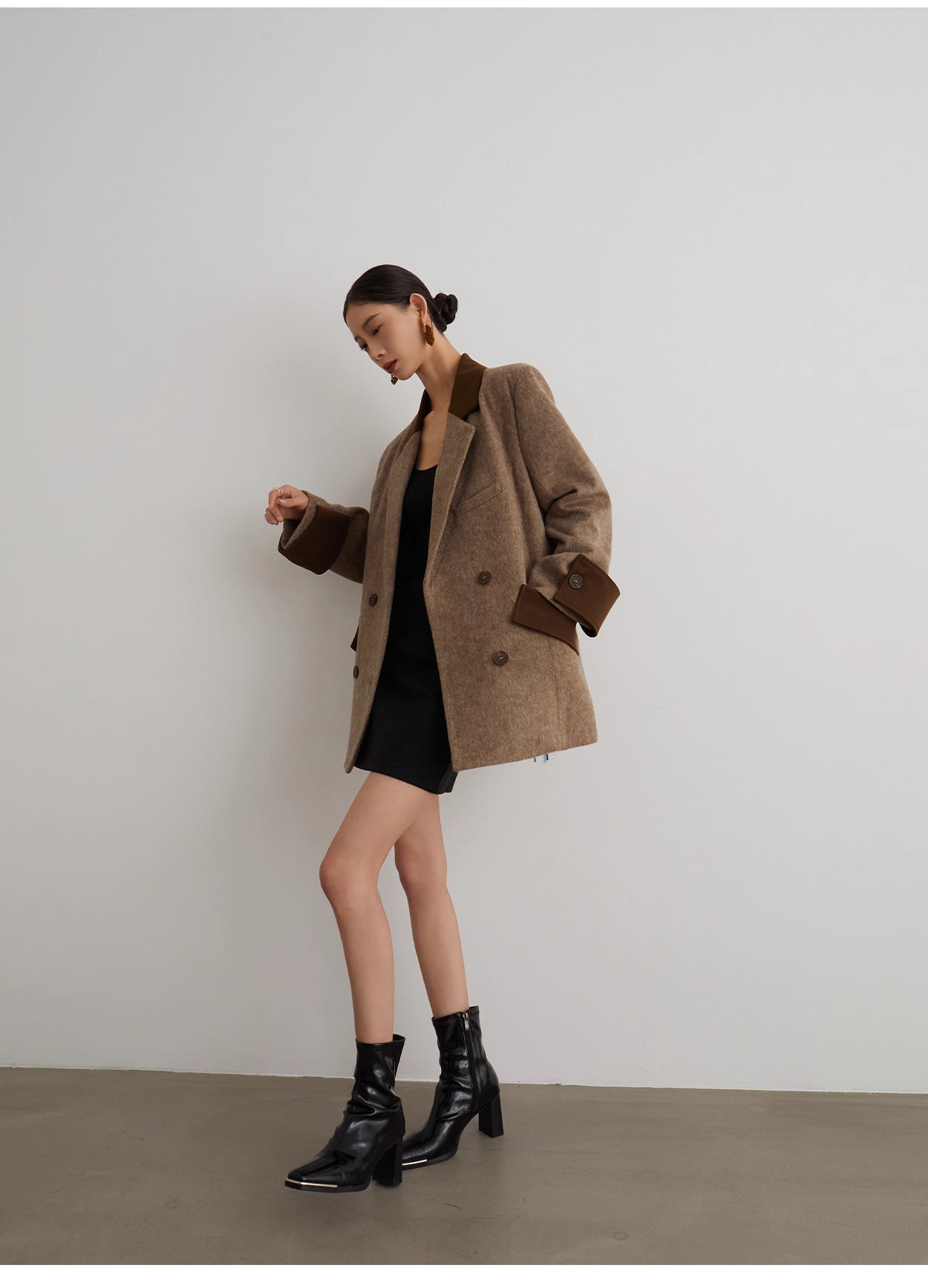 brown patchwork blazer