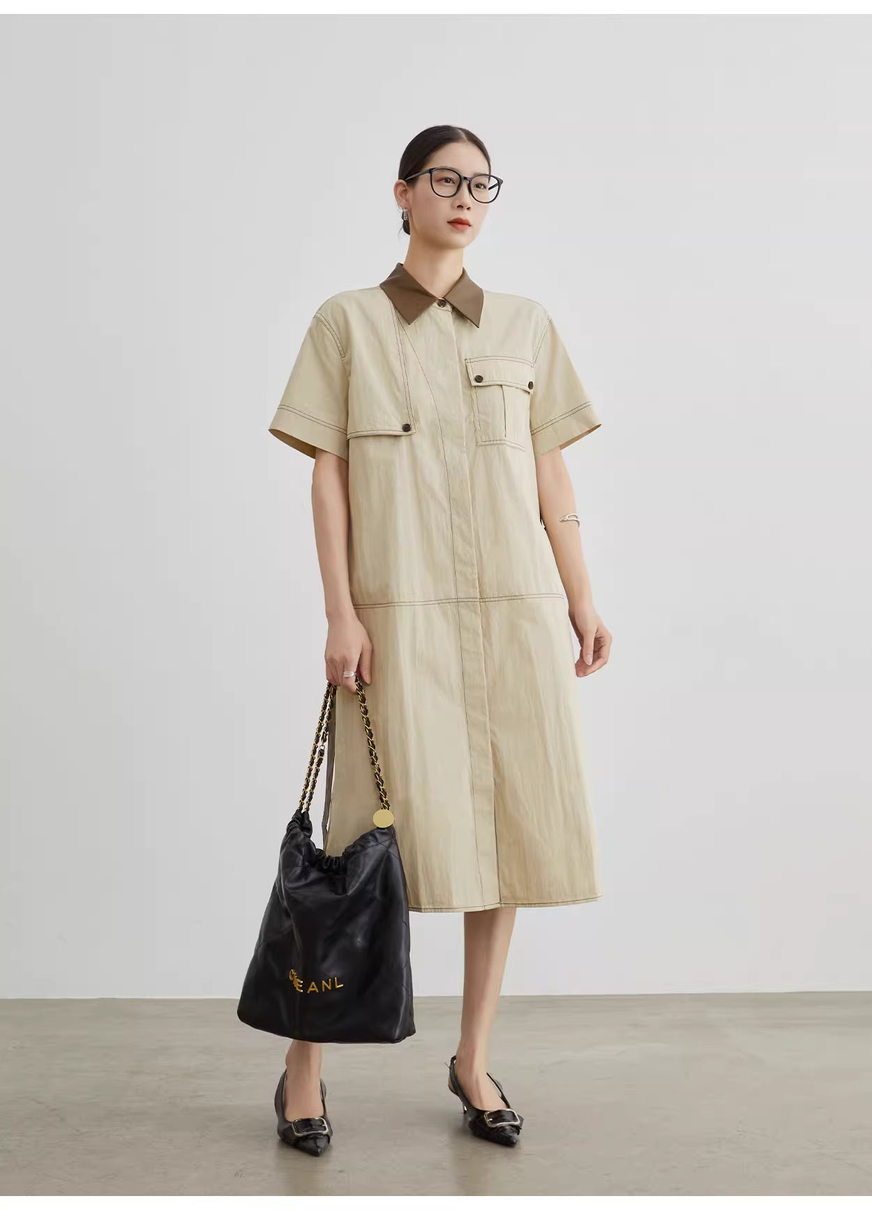 Khaki Mid-length polo dress