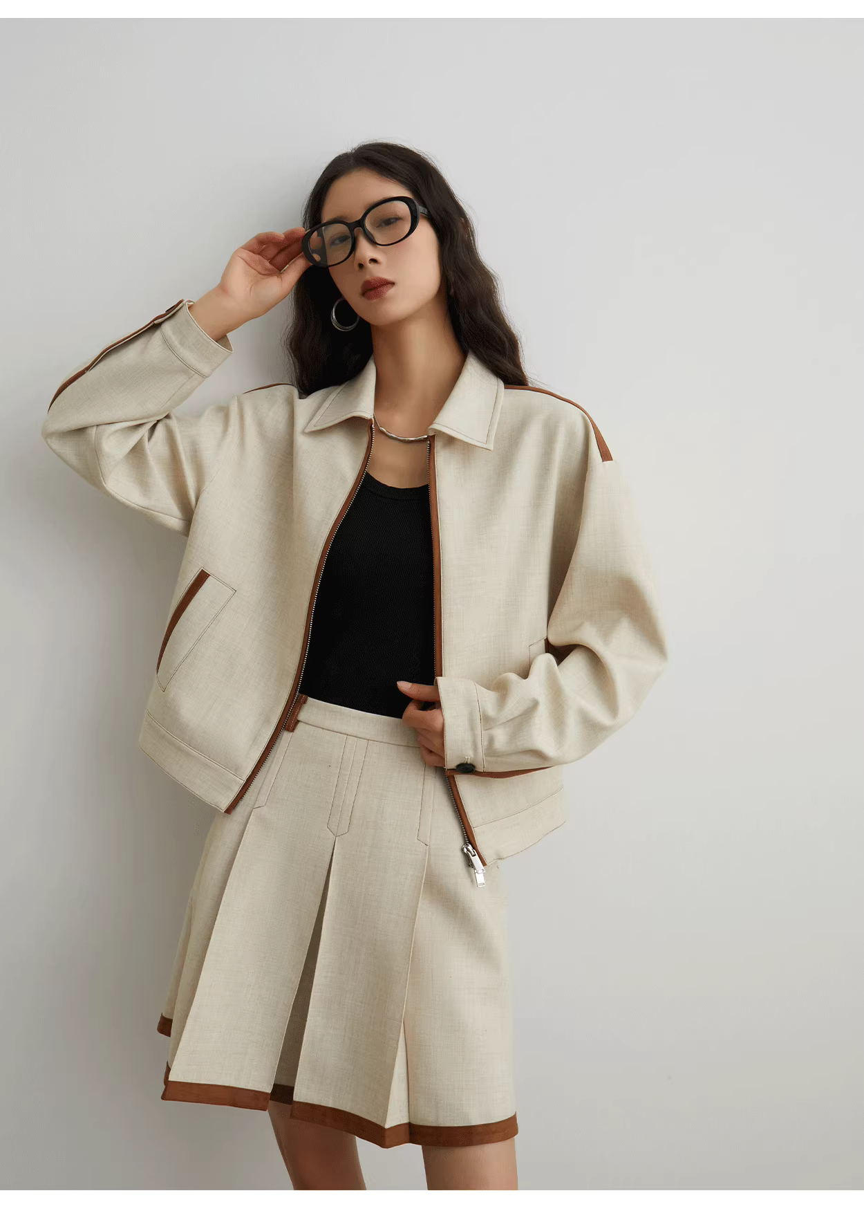 Khaki jacket + skirt set