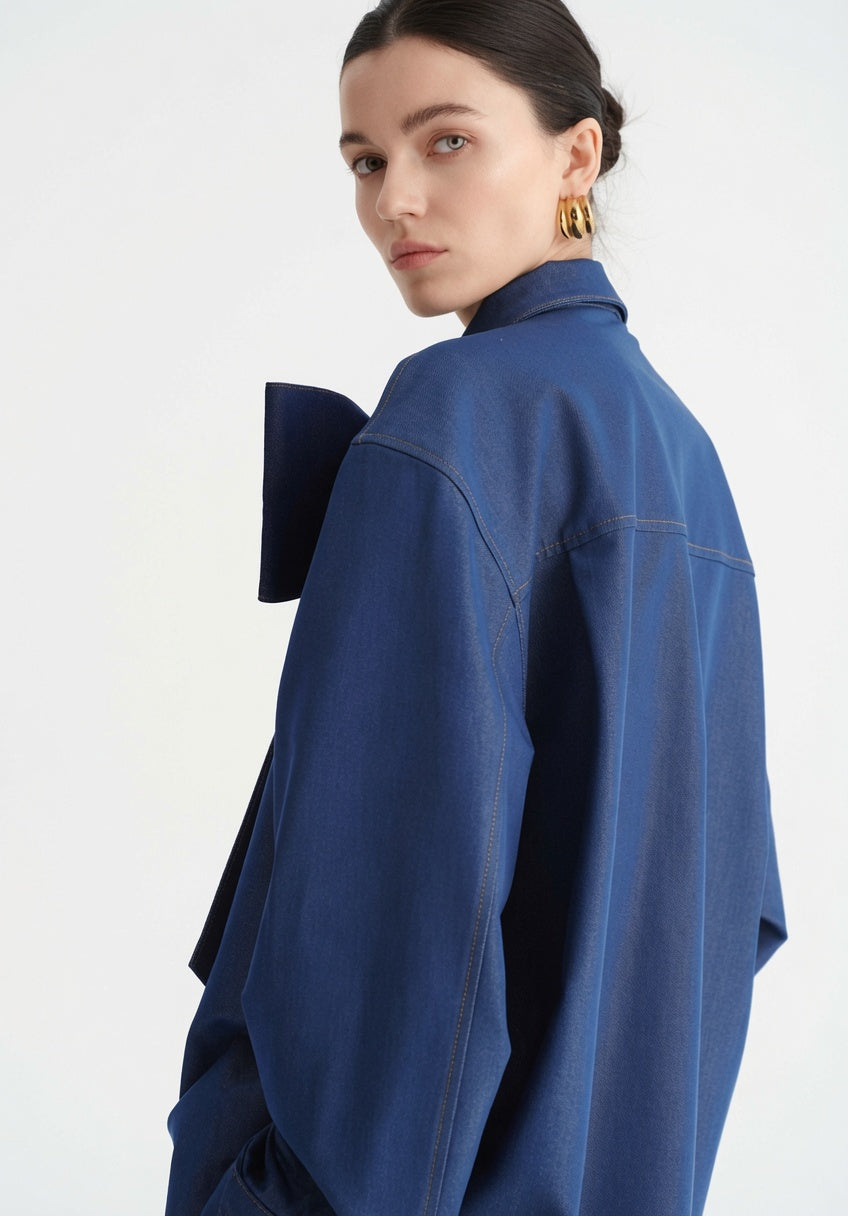Blue Denim Bow Blouse