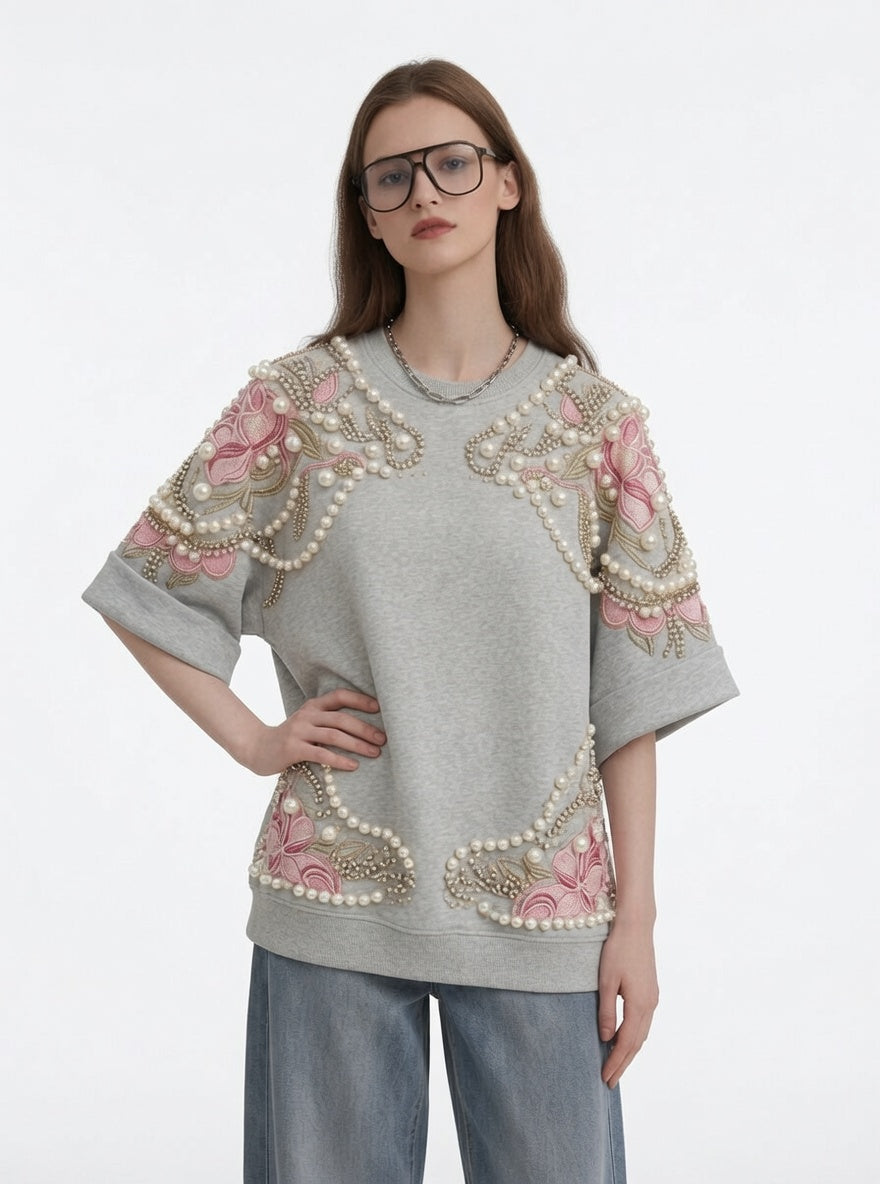 White Floral Print Oversized T-Shirt