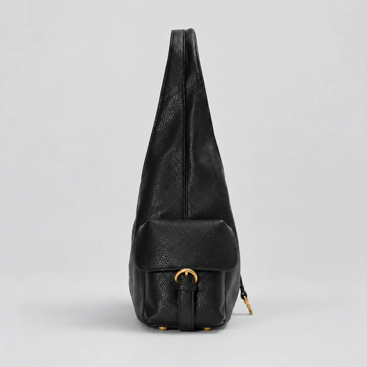 Black Leather Structured Shoulder Bag with Lock Detail in Black — side view
