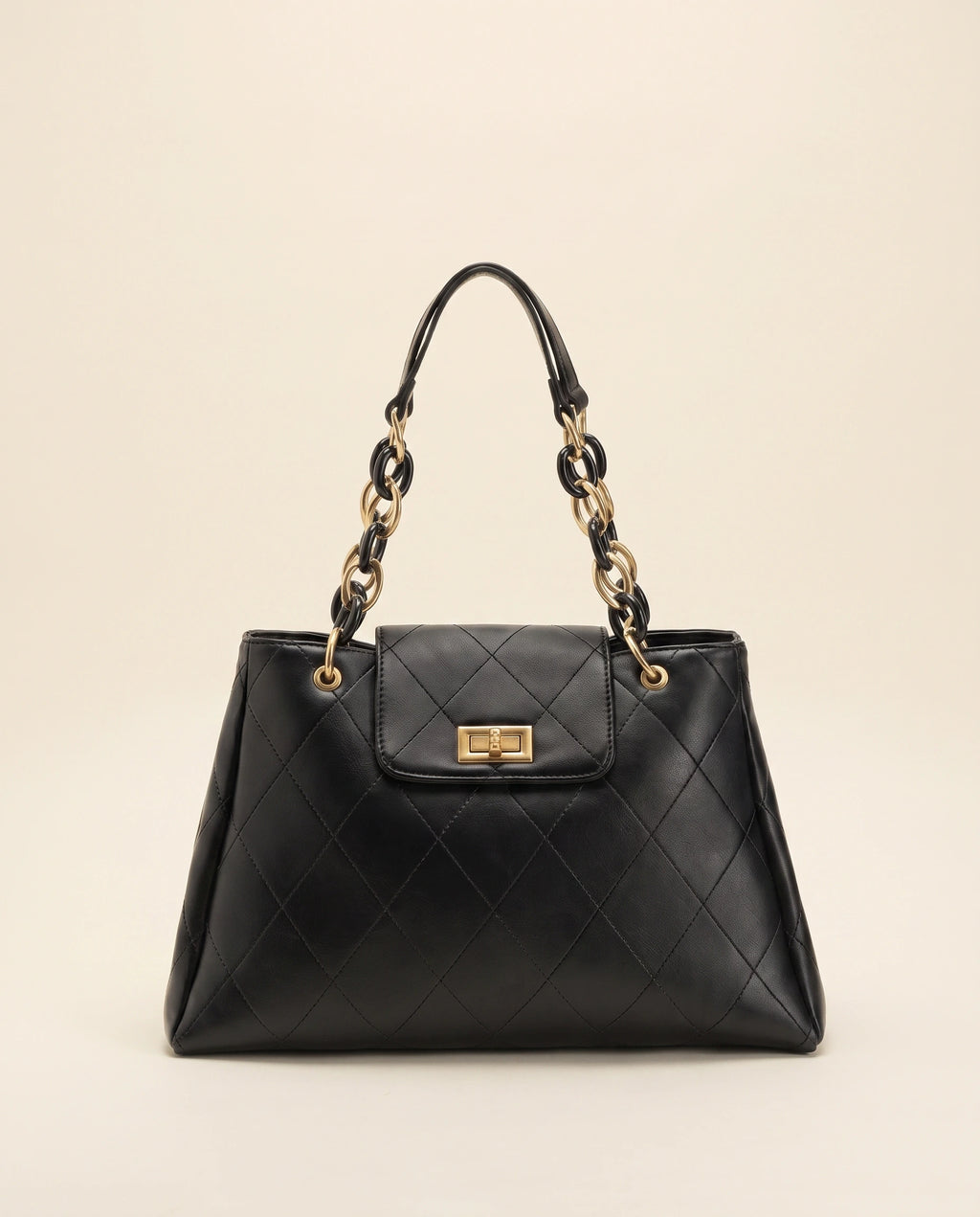 Black Quilted Chain Shoulder Bag in Black — front view