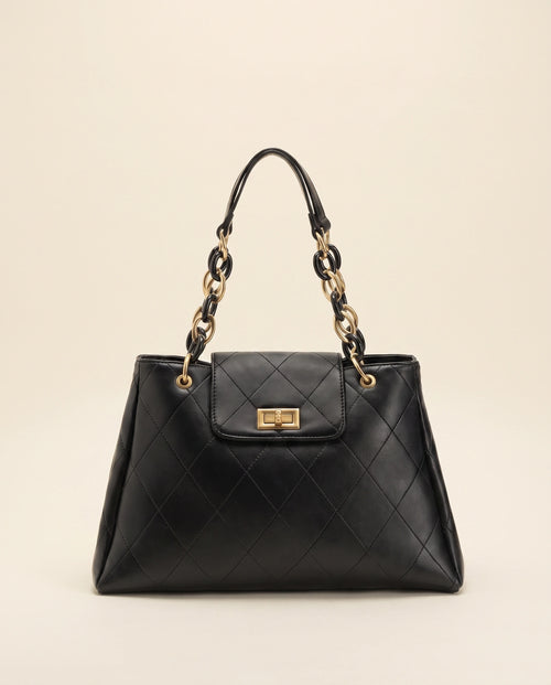 Black Quilted Chain Shoulder Bag in Black — front view