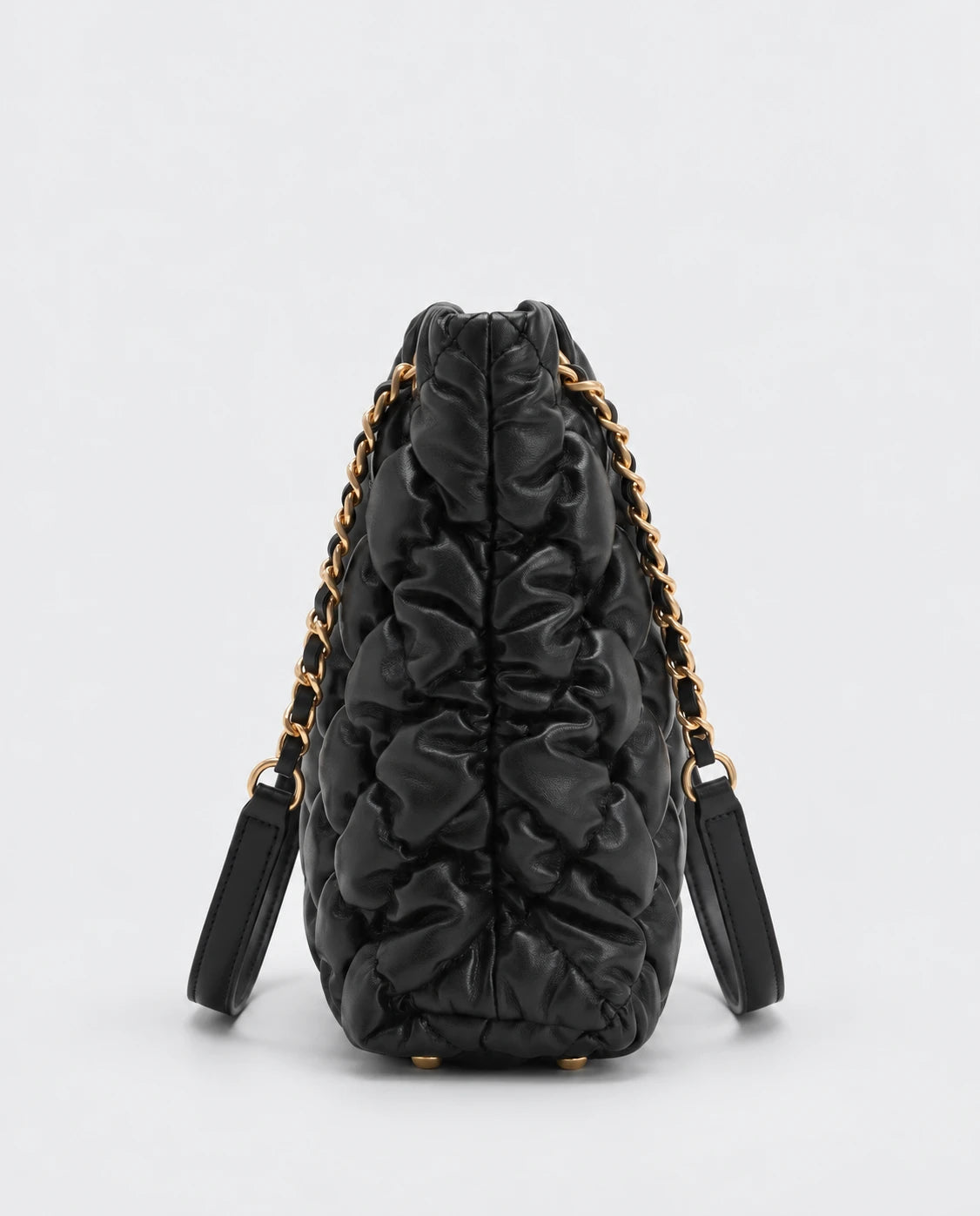 Black Quilted Ruched Cloud Shoulder Bag in Black — side view