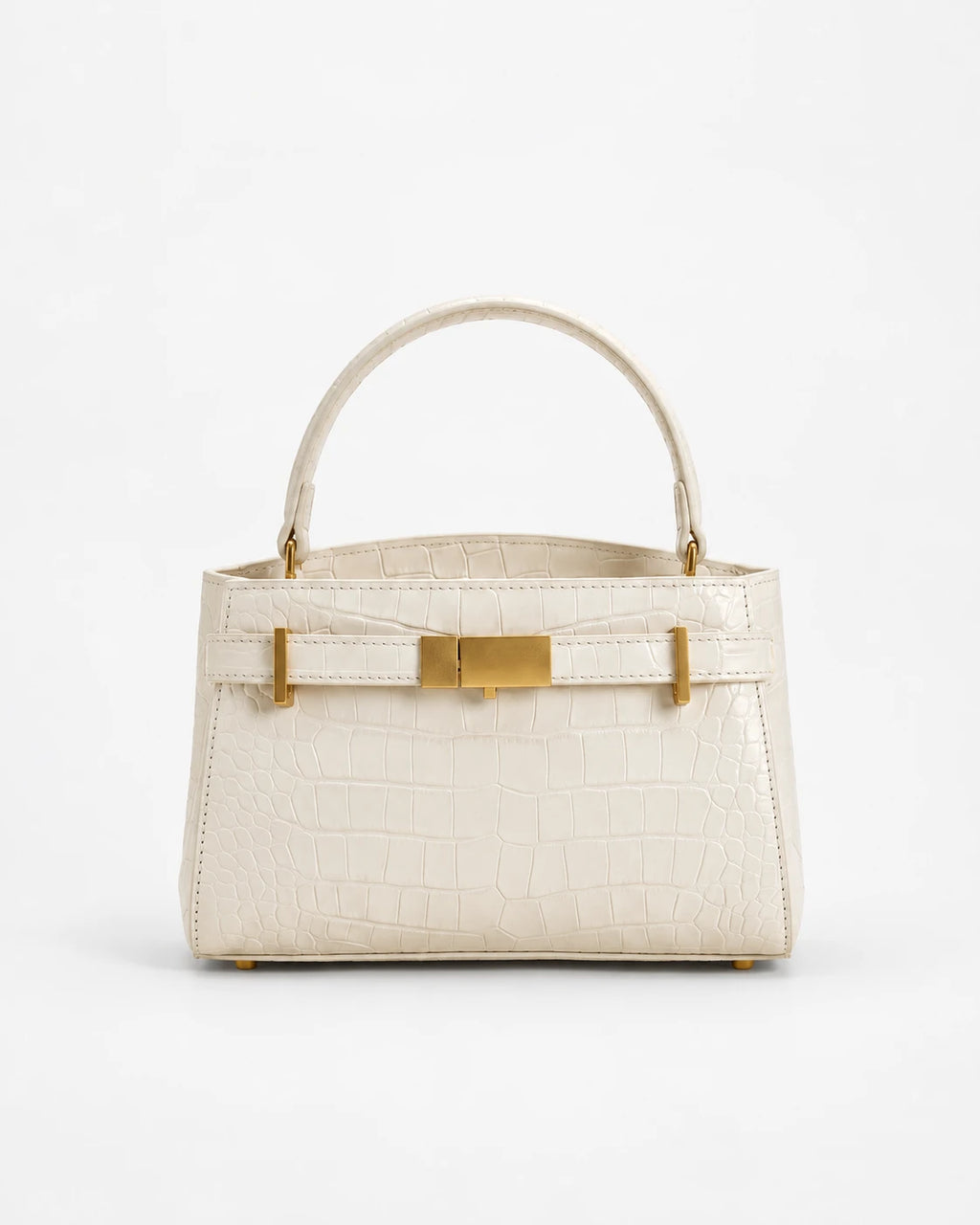 Delphine Croc Top Handle Bag in White — front view