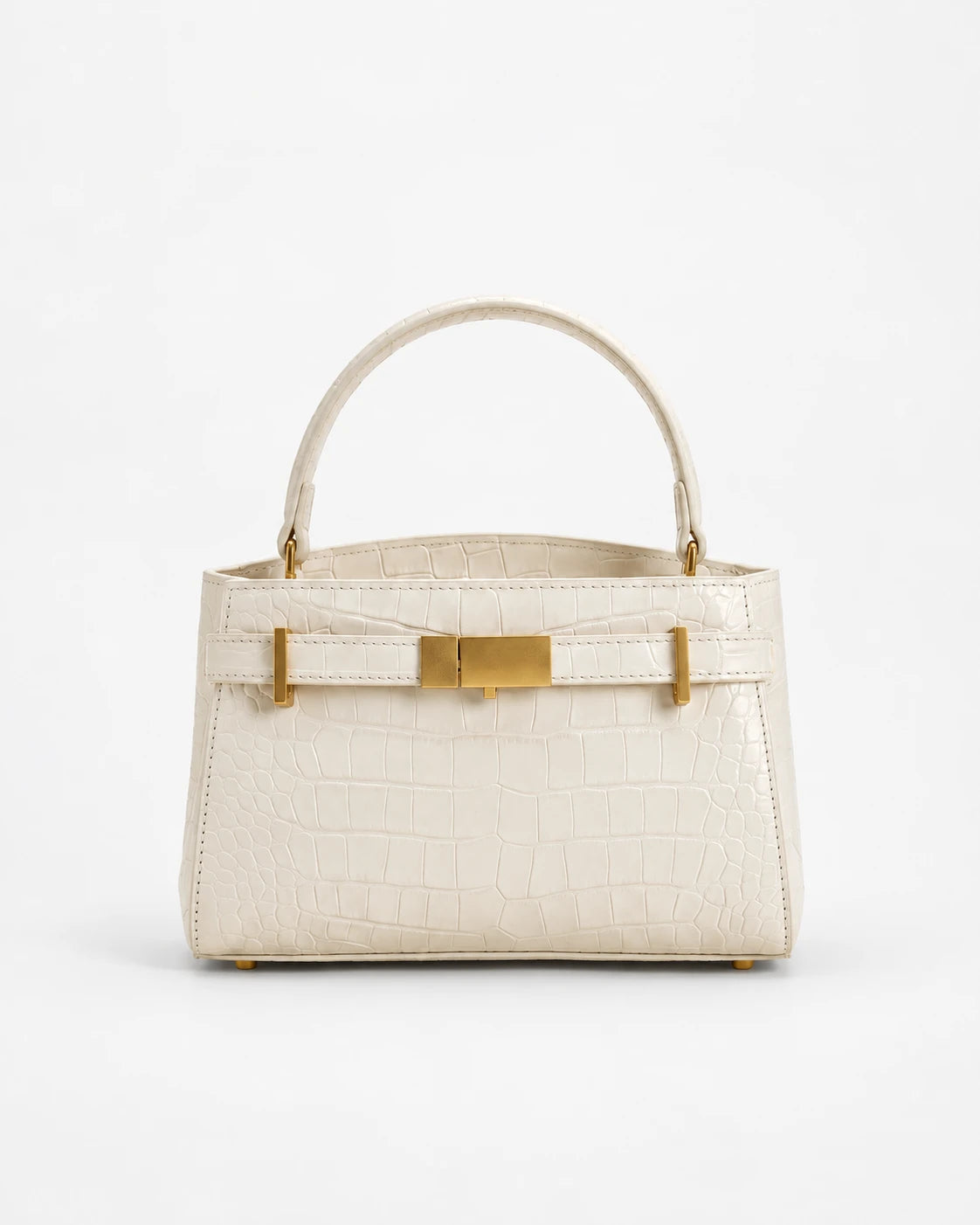 Delphine Croc Top Handle Bag in White — front view