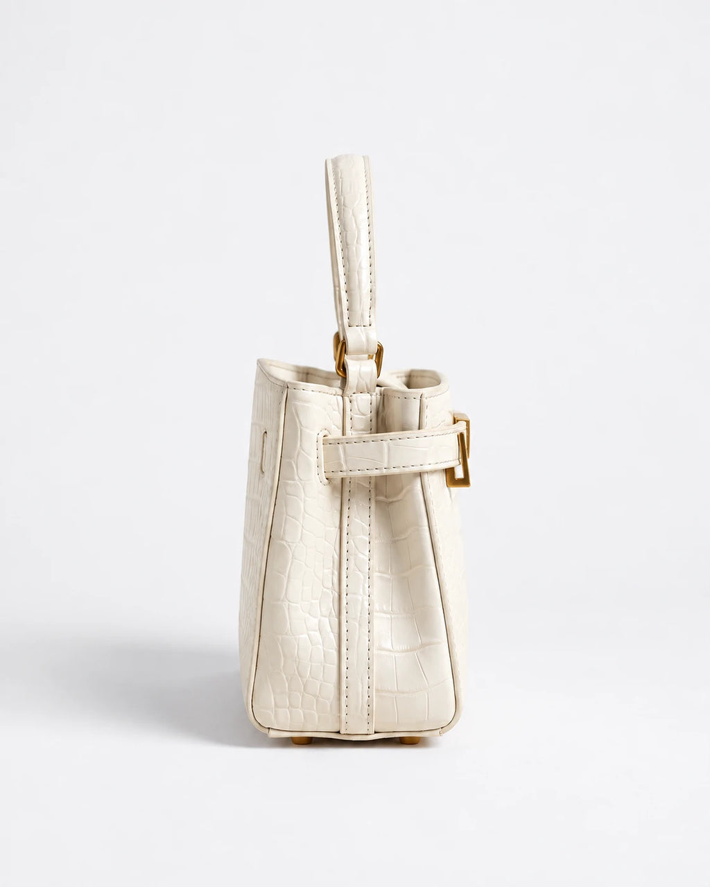 Delphine Croc Top Handle Bag in White — side view