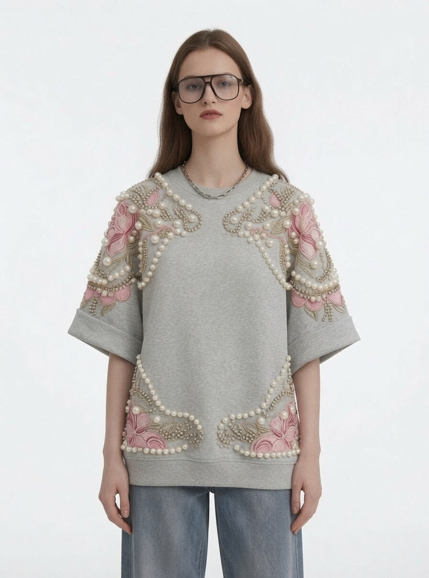 White Floral Print Oversized T-Shirt