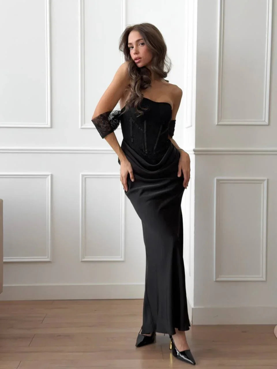 Lace Corset & Satin Skirt Set