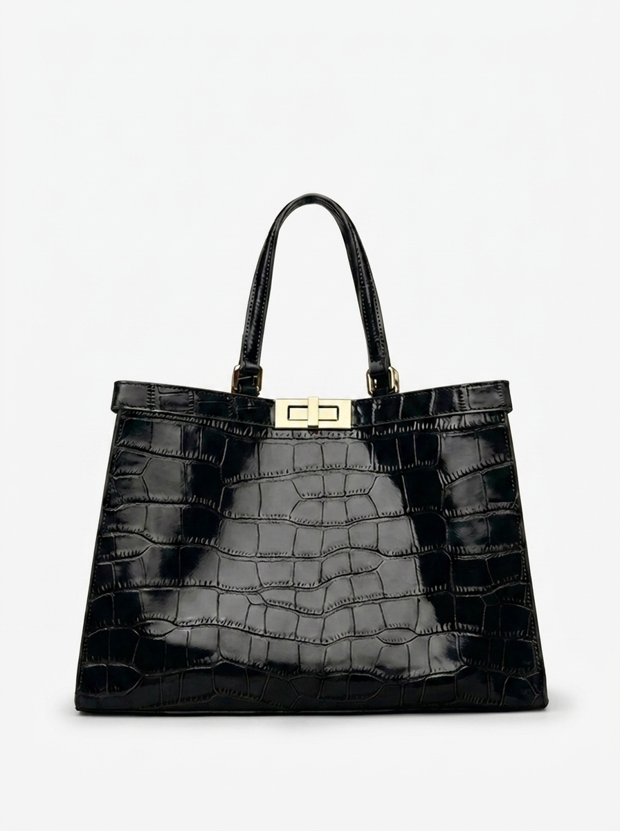 EMBOSSED CROCODILE LEATHER TOTE BAG