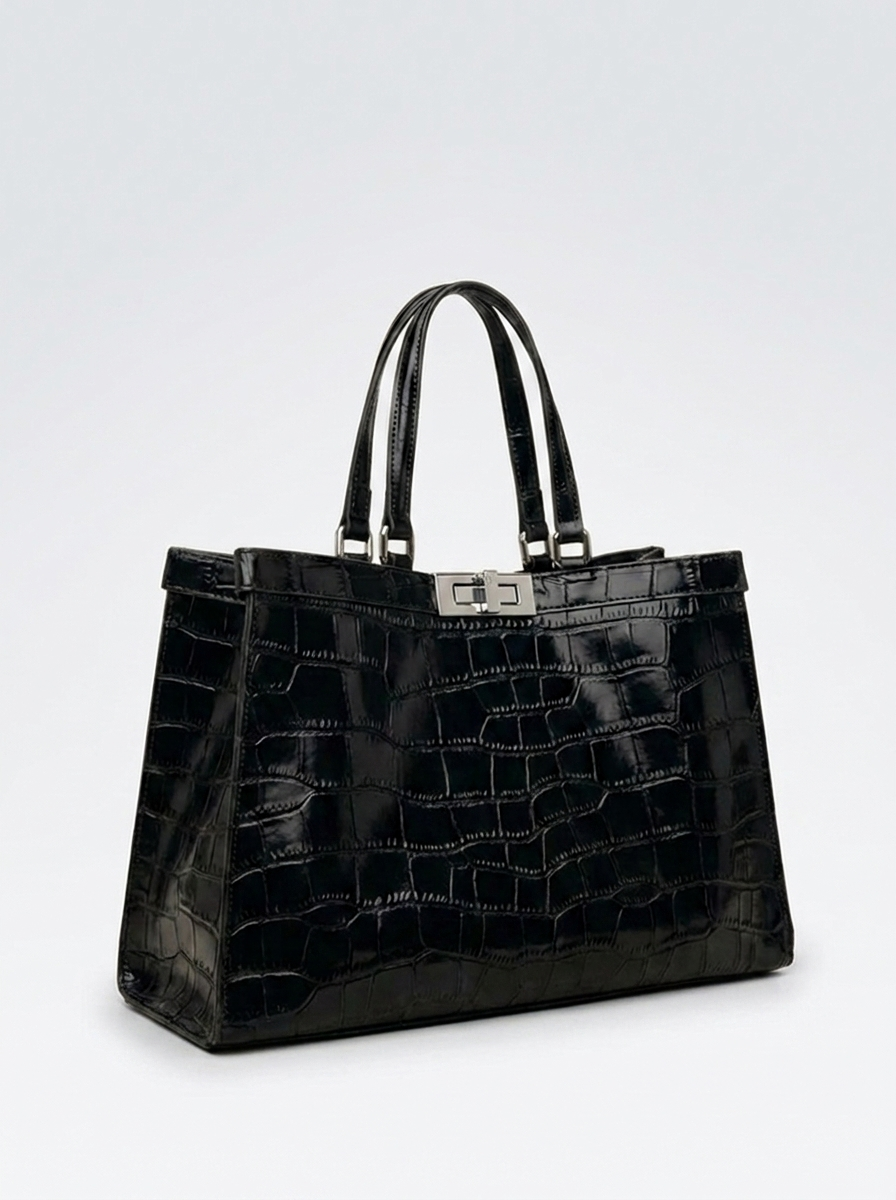 EMBOSSED CROCODILE LEATHER TOTE BAG