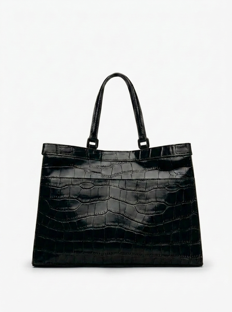EMBOSSED CROCODILE LEATHER TOTE BAG