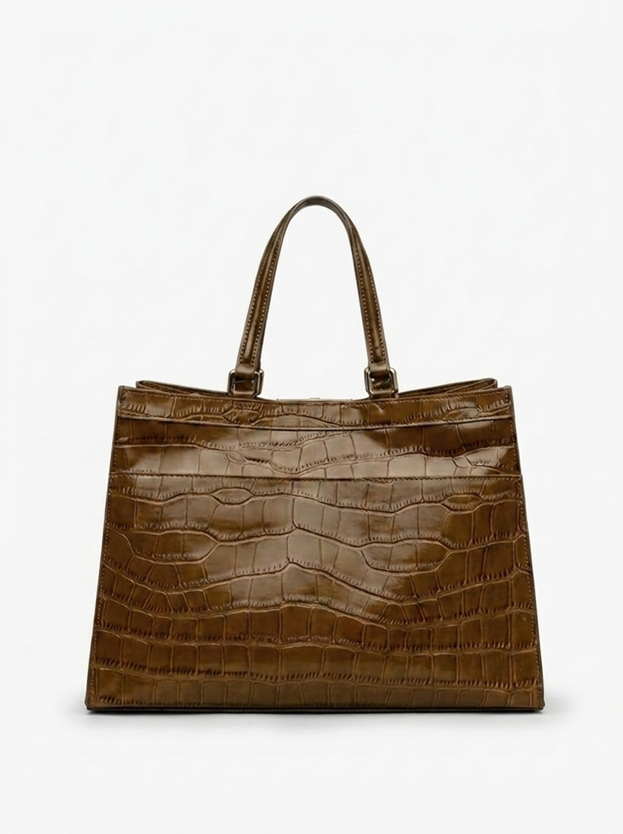 EMBOSSED CROCODILE LEATHER TOTE BAG