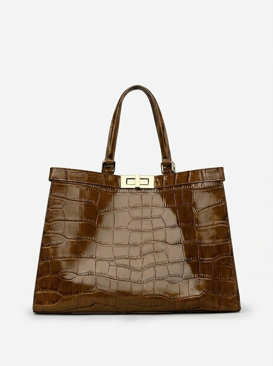 EMBOSSED CROCODILE LEATHER TOTE BAG