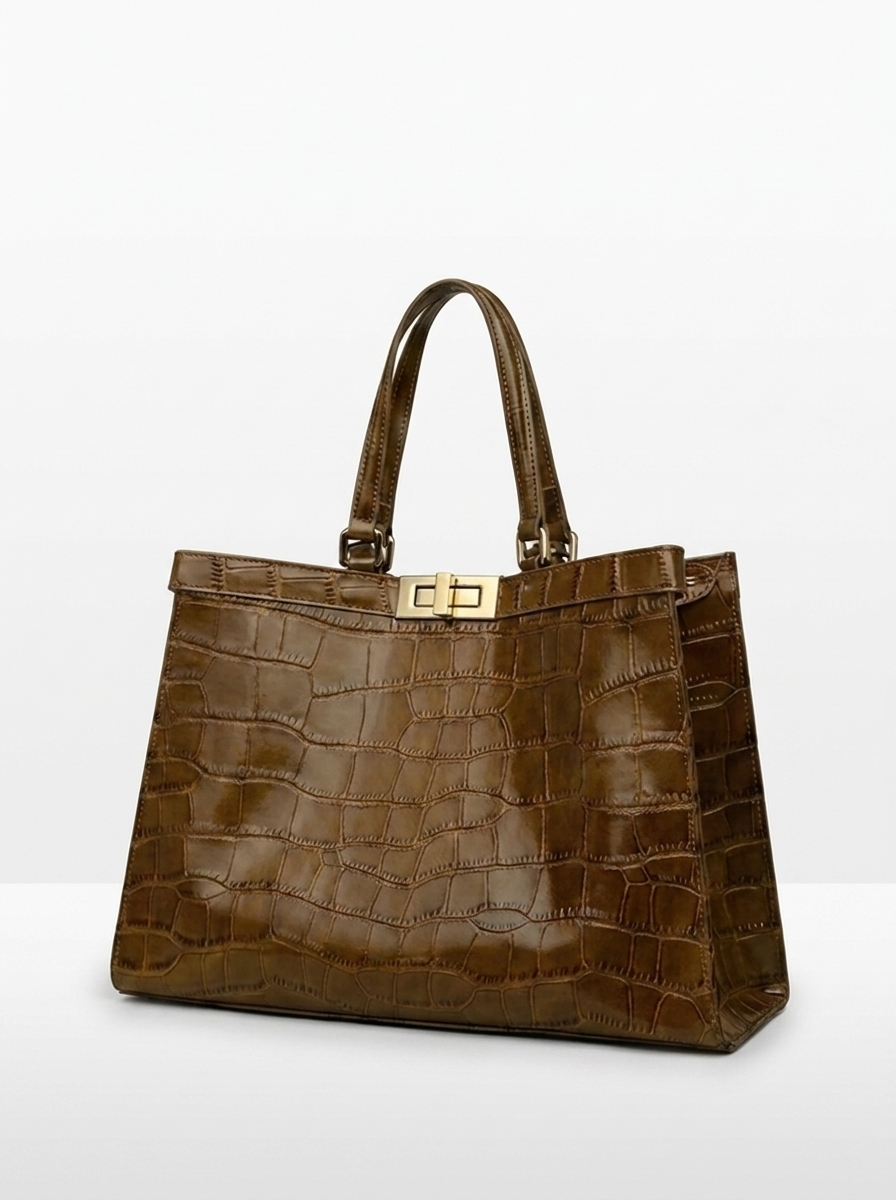 EMBOSSED CROCODILE LEATHER TOTE BAG