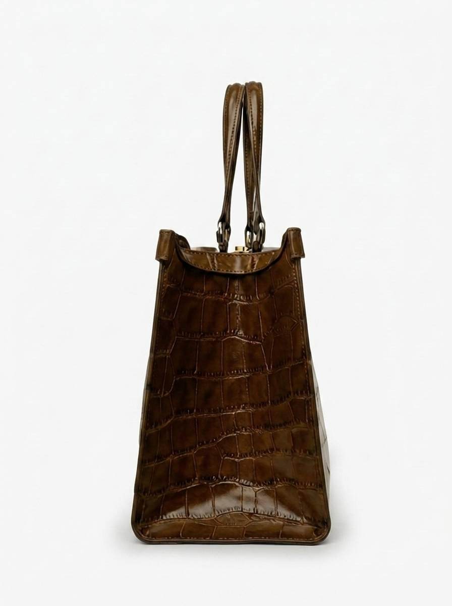 EMBOSSED CROCODILE LEATHER TOTE BAG