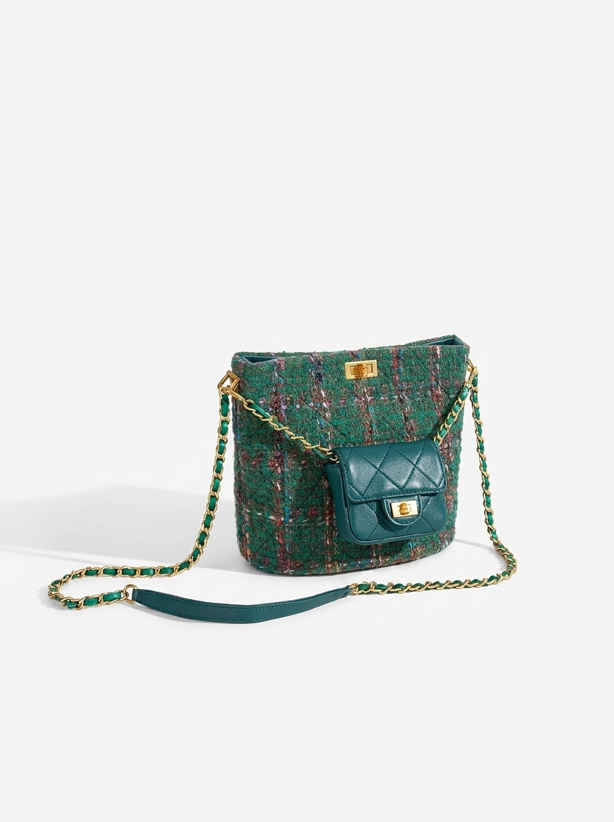 Amber Poetic Tweed Chain Bag