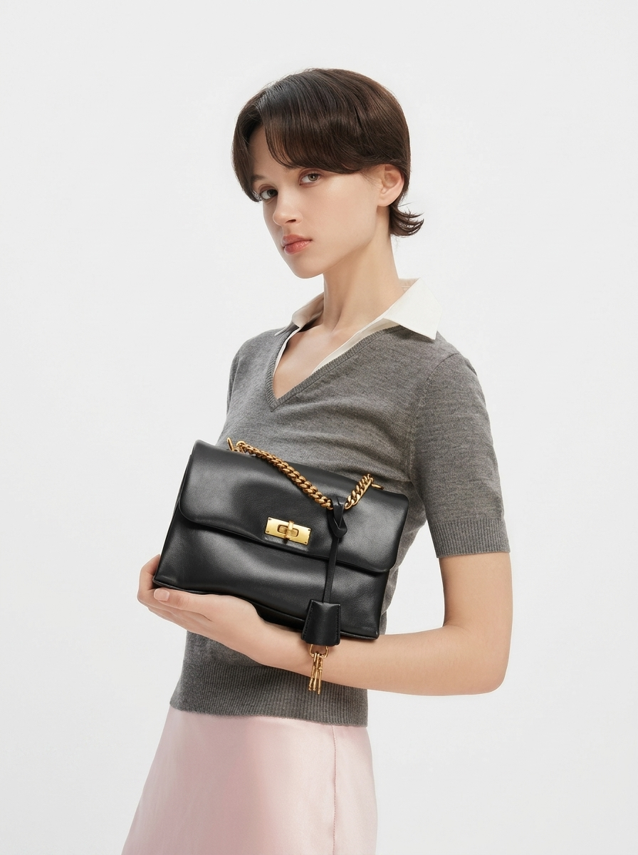 Charlys Structured Flap Bag — closure and hardware detail
